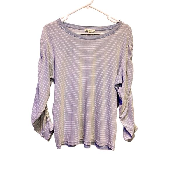 Jane and Delancey Tops - Jane and Delancey Blue Stripe Relaxed Long Ruched Sleeve Top Size M